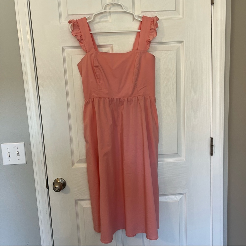 Coral Pink Ruffle Strap 52Seven Midi Sundress (6)
